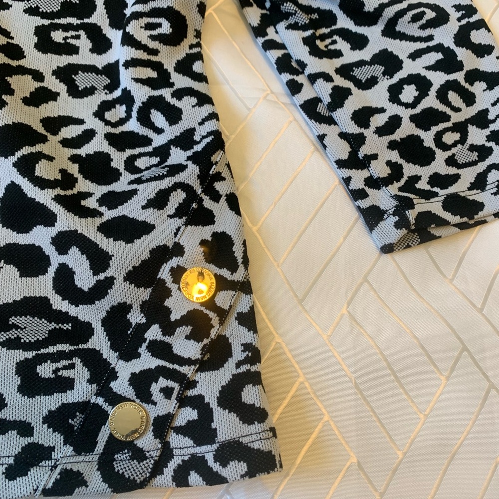 Marc New York Andrew Marc leopard knit 3/4 sleeve black white designer print - Picture 3 of 6